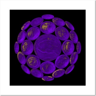 Purple USA Twenty Dollars Coin - Surrounded by other Coins on a Ball Posters and Art